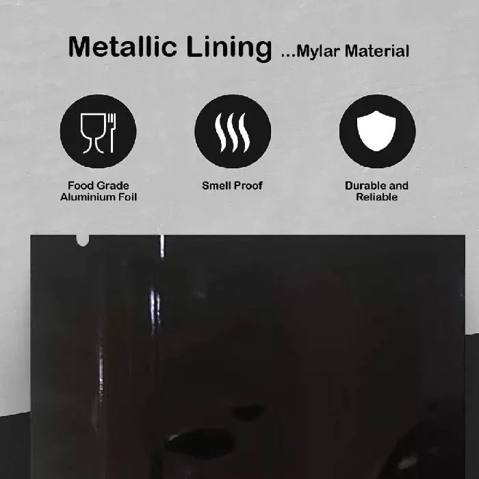 Mylar Bags | 28g Capacity, Matte Black/ClearWindow (50pcs) - Image 3