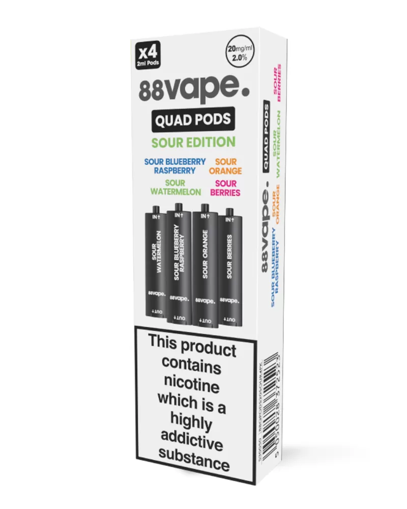 88Vape Quad Sour Edition Pods (x4) - 20mg (2%) - Exp 10/09/26 - Image 3
