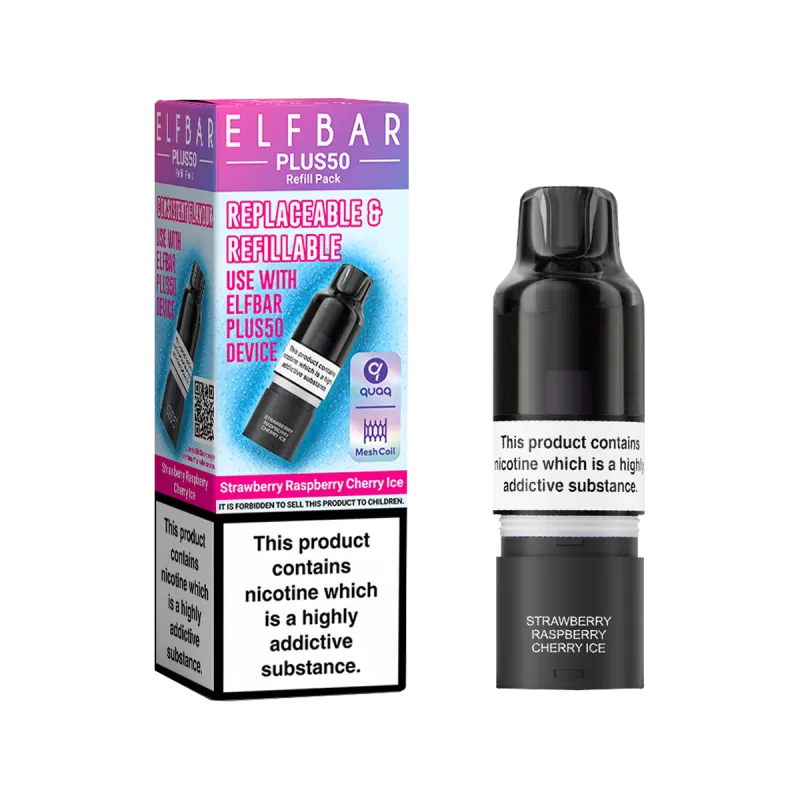 Strawberry Raspberry Cherry Ice ElfBar Plus 50 Refill Pack - 20mg