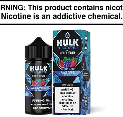BLUE RAZZ STRAW-MELON CHEW BY MIGHTY VAPORS HULK TEARS 100ML