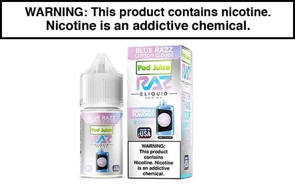 BLUE RAZZ COTTON CLOUDS BY POD JUICE SALTS X RAZ 30ML