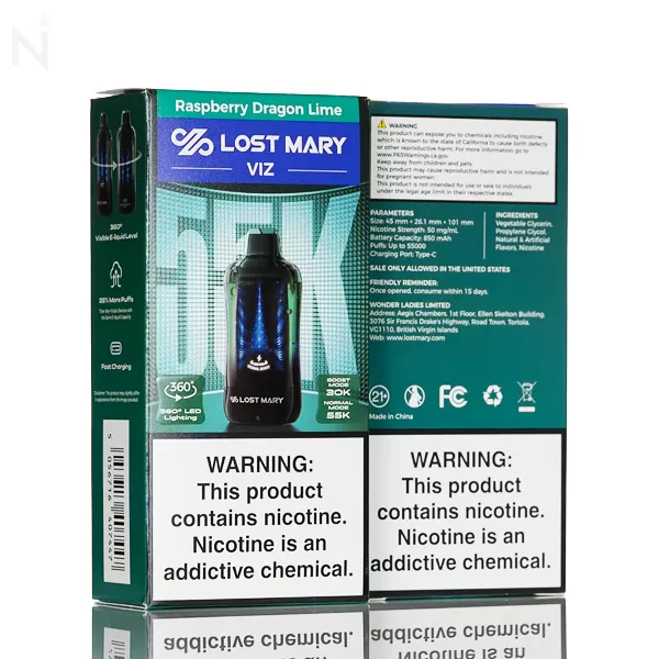 Lost Mary VIZ 55K 55,000 Puffs Disposable Vape - 16.7mL - Dragon Strawnana - Image 3