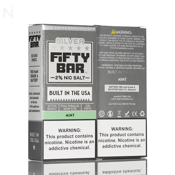 Fifty Bar V2 Silver Series 20mg Disposable Vape - Gold Tobacco - Image 2