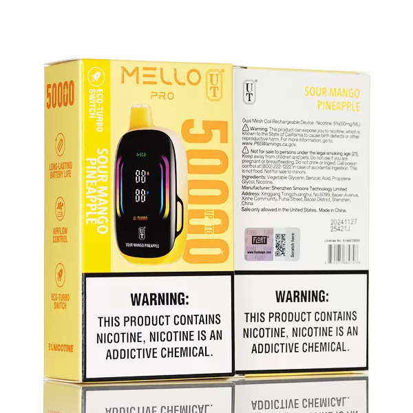 Flum Mello Pro 50K 50000 Puffs Disposable Vape - Sour Mango Pineapple - Image 3