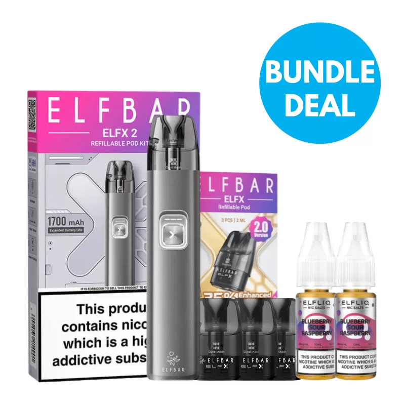 20mg (2%) Elf Bar ELFX 2 Pod Kit Bundle - Berry Pink / Matte Black / Mint Green / Ocean Blue / Sky Blue / Space Grey / Velvet Purple / Pod Kit / Elf Bar