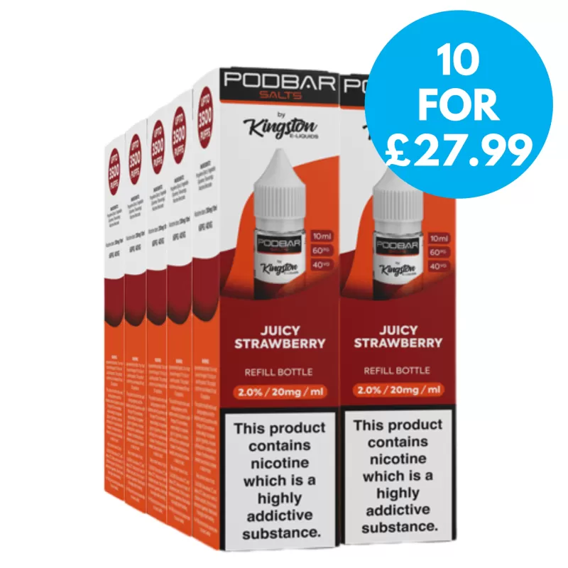Box of 10 – 10mg Podbar Salts by Kingston 10ml Nic Salts (60VG/40PG)