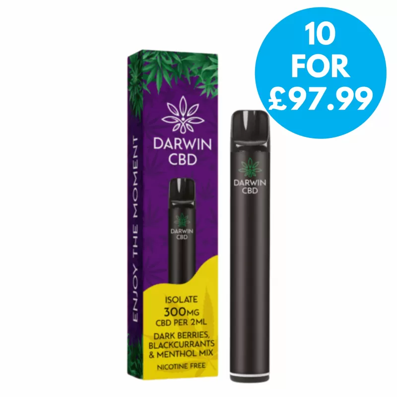 Box of 10 – Darwin 300mg CBD Isolate Prefilled Vape Kit