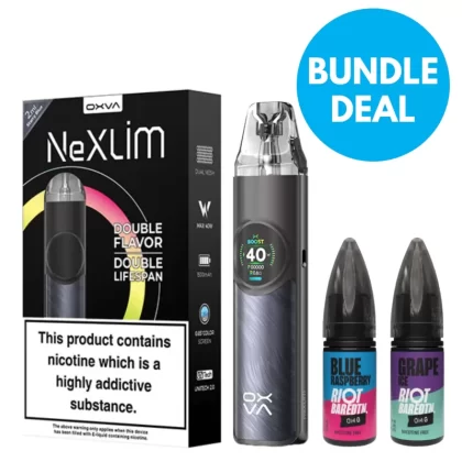 0% No Nicotine Vape Bundle - Black Gold / Black Warrior / Coral Orange / Dark Grey / Dark Brown / Dark Blue / Glory Red / Power Black / Pine Green / Pearl Pink / Rose Gold / Starry Blue / OXVA / Riot / Pod Kit / 0mg