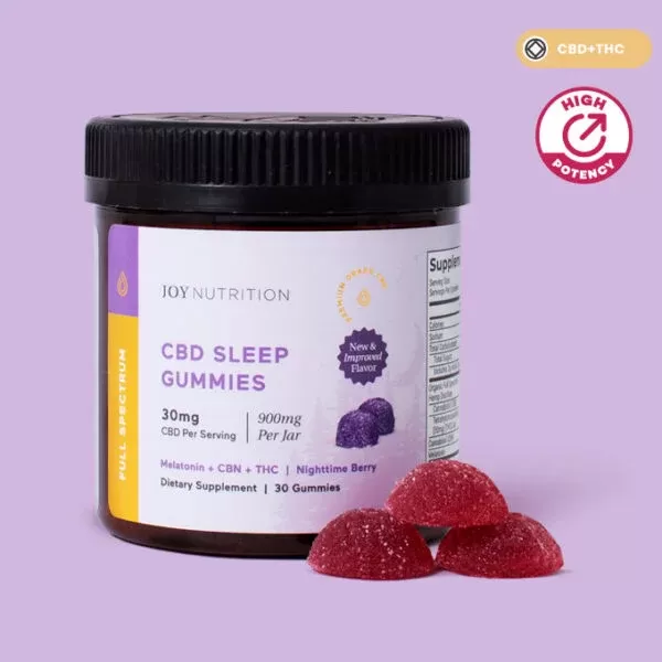 Joy Organics CBD Sleep Gummies – Nighttime Berry, Full Spectrum | 30ct, 30mg THC + 90mg CBN + 900mg CBD