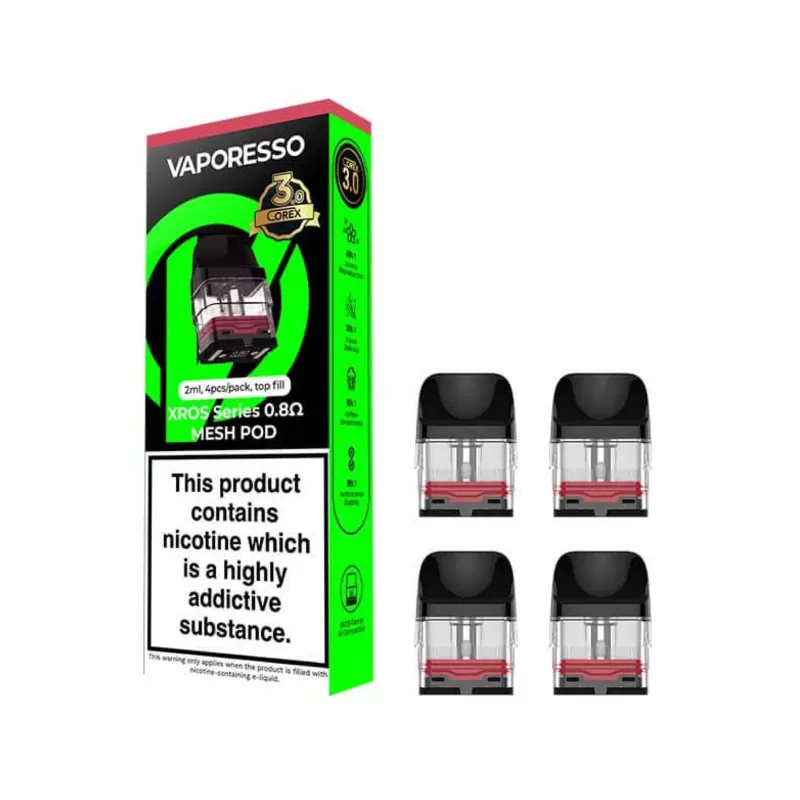 Vaporesso XROS Mini Replacement Pods – 0.4ohm, 0.6ohm, 0.8ohm, 1ohm & 1.2ohm Singles & Packs of 4