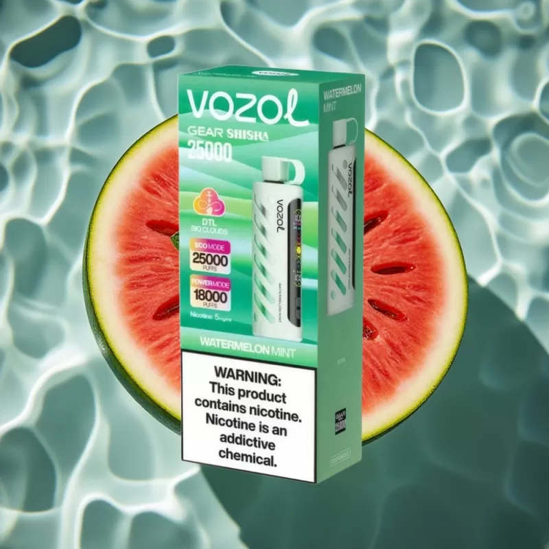 VOZOL Gear Shisha 25000 Puffs Disposable Vape – Watermelon Mint, 5mg/ml, 1000mAh, Dual Mesh Modes, S.i.L.C Tech - Image 2