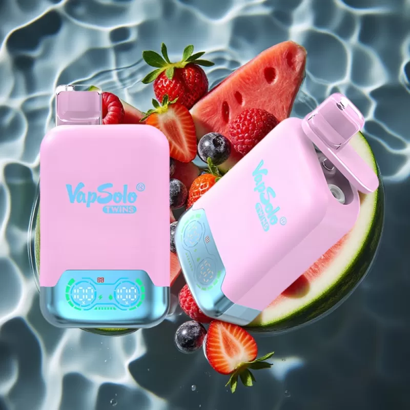 Vapsolo Twins 20000 Puffs Disposable Vape – Black Ice Dragon Fruit Strawberry & Raspberry Watermelon, 40ml E-Liquid, Type-C Charging