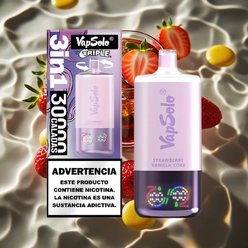 VapSolo Triple 30000 Puffs Disposable Vape – Strawberry Vanilla Coke, 40ml, Type-C, 20mg/50mg - Image 2