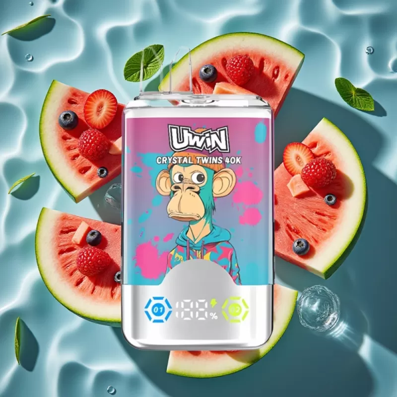 UWIN Crystal Twins 40000 Puffs Dual Flavor Disposable Vape – Watermelon Ice Mixed Berries, 32ml, 850mAh, Type-C