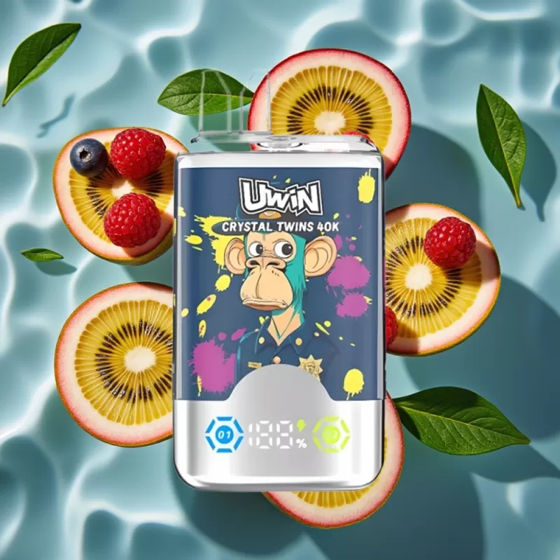 UWIN Crystal Twins 40000 Puffs Dual Flavor Disposable Vape – Kiwi Passion Fruit Guava Blueberry Raspberry, 32ml, 850mAh, Type-C