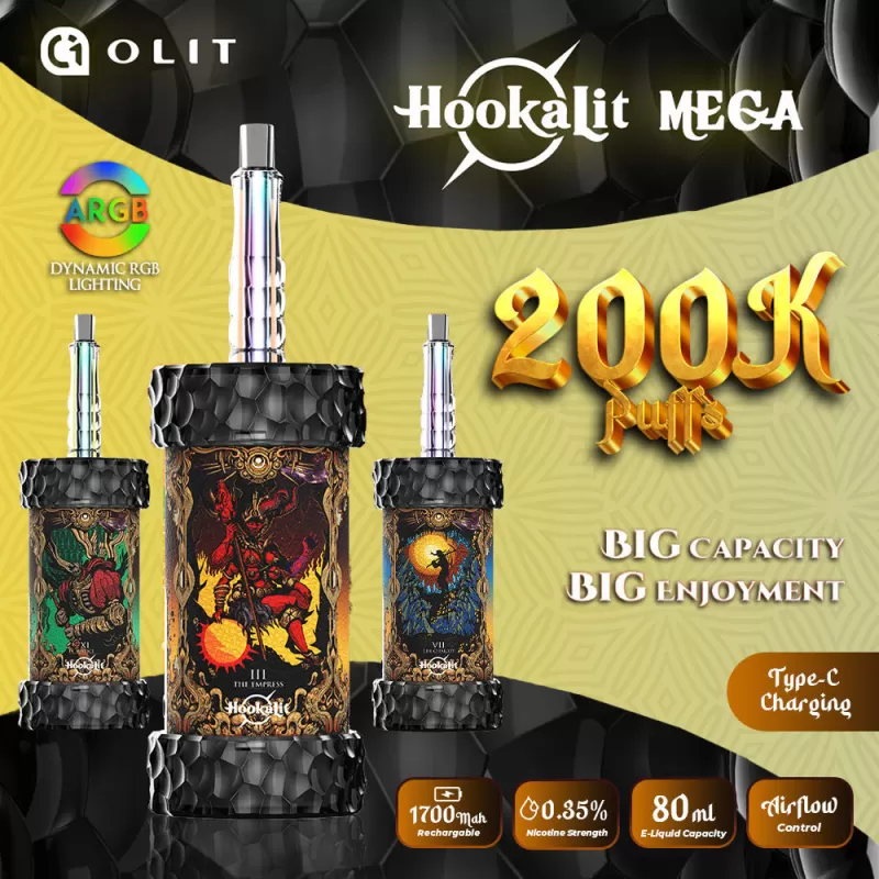 OLIT HookaLit MEGA 200K Puff Disposable E-Hookah - 200,000 Puffs - Blue Razz Lemonade