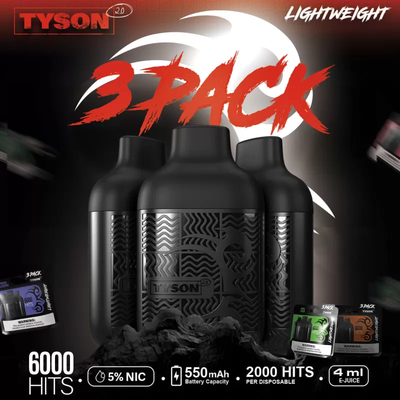 Tyson 2.0 Lightweight 6K Puff Disposable Device - 6,000 Puffs - OG Mix (Menthol/Tobacco/Clear)