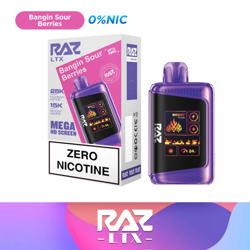 RAZ LTX 25K Zero Nicotine Disposable Device – 25,000 Puffs - Bangin Sour Berries (0% Nic) - Image 2