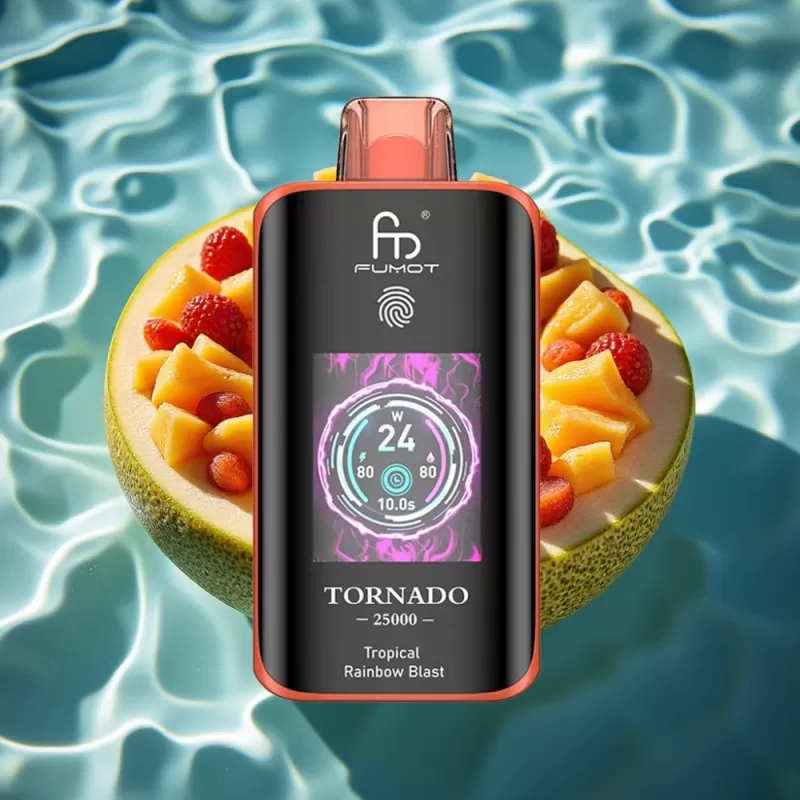Fumot Tornado 25000 Puffs Disposable Vape with HD Screen, 700mAh Battery & Type-C Charging – Tropical Rainbow Blast