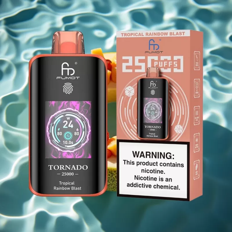 Fumot Tornado 25000 Puffs Disposable Vape with HD Screen, 700mAh Battery & Type-C Charging – Tropical Rainbow Blast - Image 2