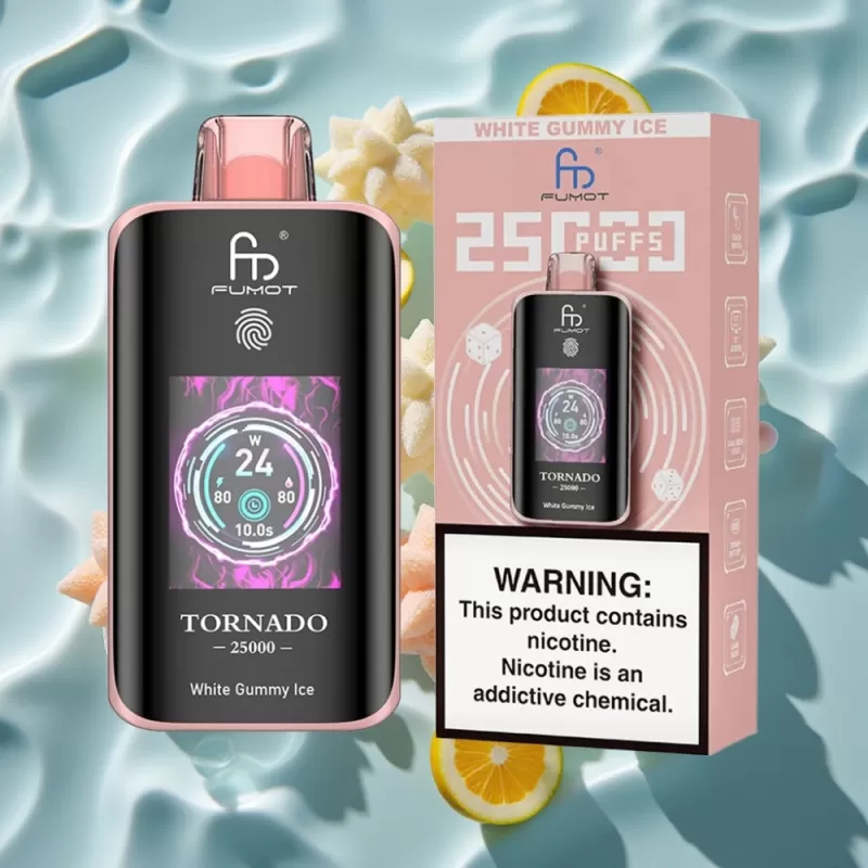 Fumot Tornado 25000 Puffs Rechargeable Disposable Vape with HD Screen & Type-C Charging – White Gummy Ice - Image 2