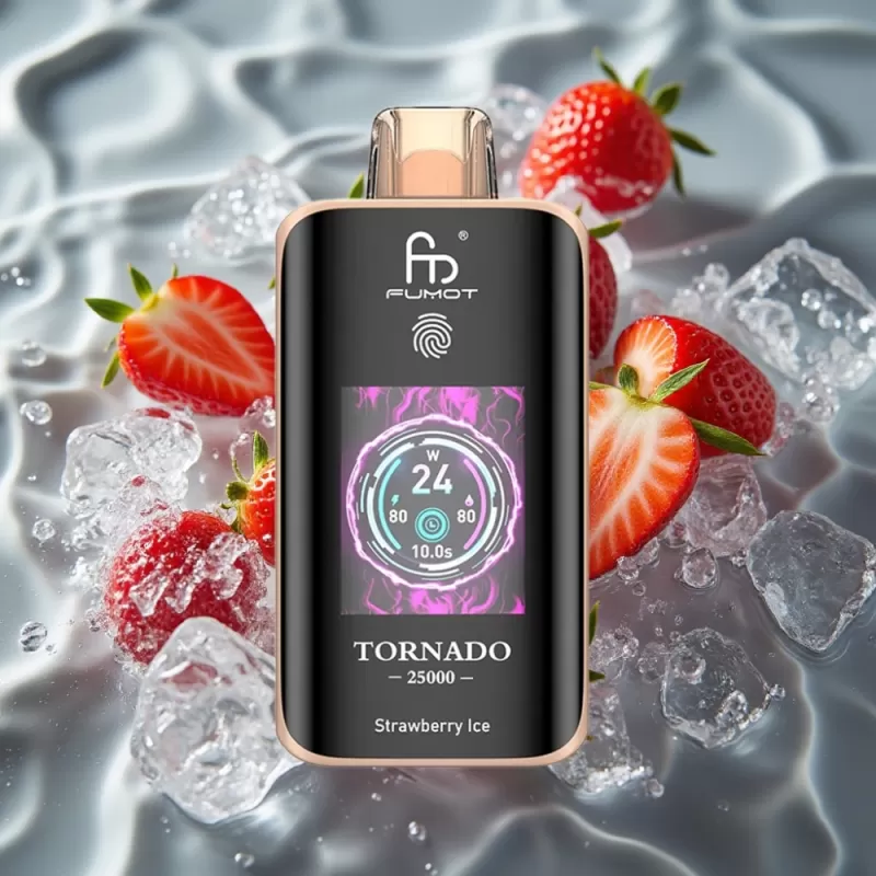 Fumot Tornado 25000 Puffs Strawberry Ice Disposable Vape with HD Screen & Type-C Charging
