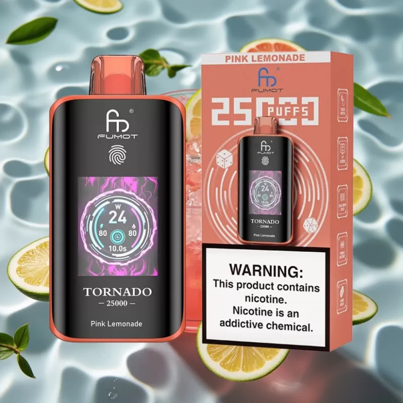 Fumot Tornado 25000 Puffs Rechargeable Disposable Vape with HD Screen & Type-C Pink Lemonade - Image 2