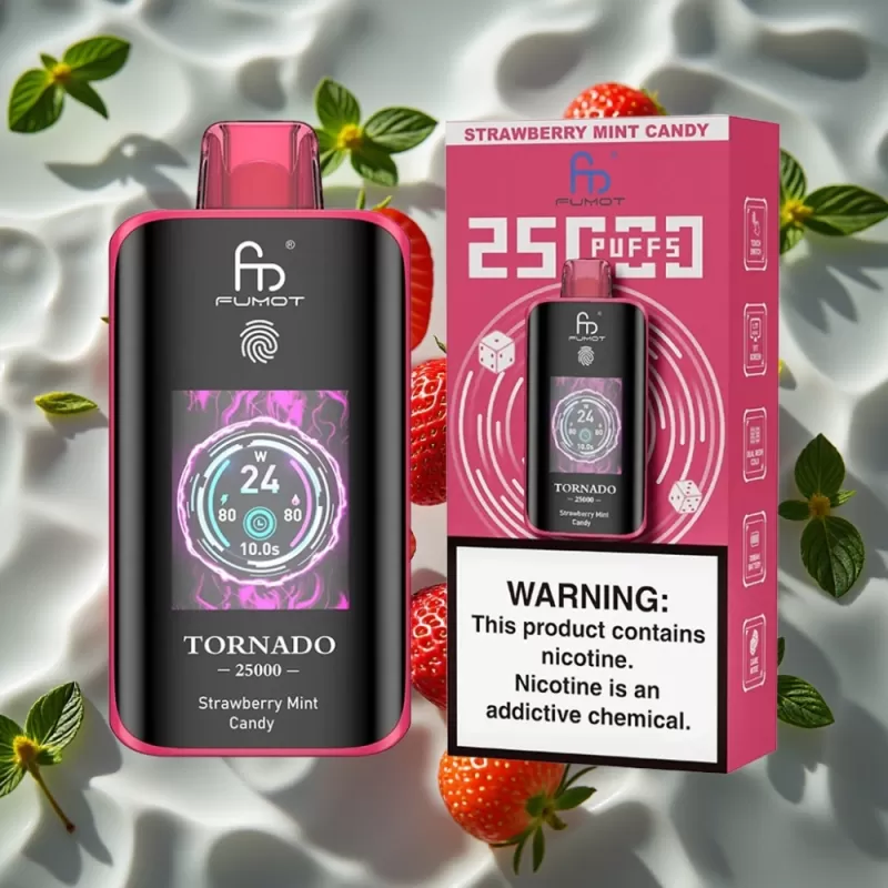 Fumot Tornado 25000 Puffs Strawberry Mint Candy Disposable Vape with HD Screen & Type-C Charging - Image 2
