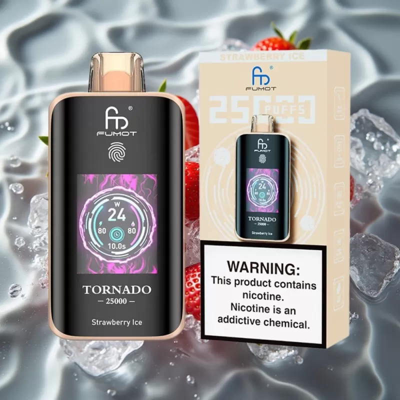 Fumot Tornado 25000 Puffs Strawberry Ice Disposable Vape with HD Screen & Type-C Charging - Image 2