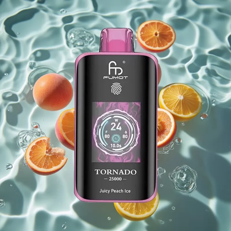 Fumot Tornado 25000 Puffs Disposable Vape with HD Screen, 700mAh Battery & Type-C Charging – Juicy Peach Ice