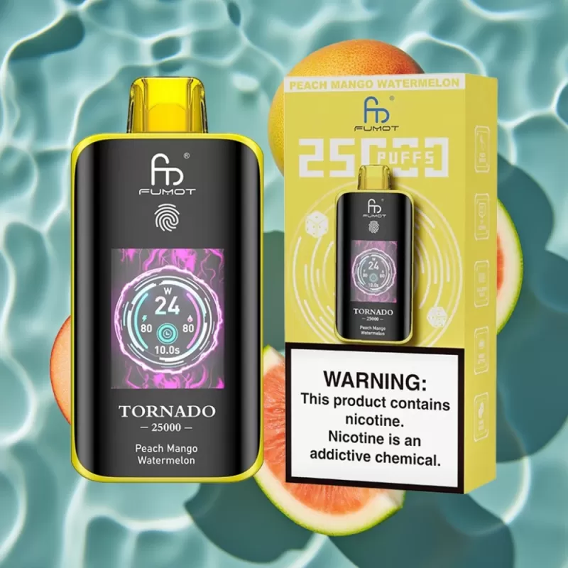Fumot Tornado 25000 Puffs Peach Mango Watermelon Disposable Vape with HD Screen & Type-C Charging - Image 2