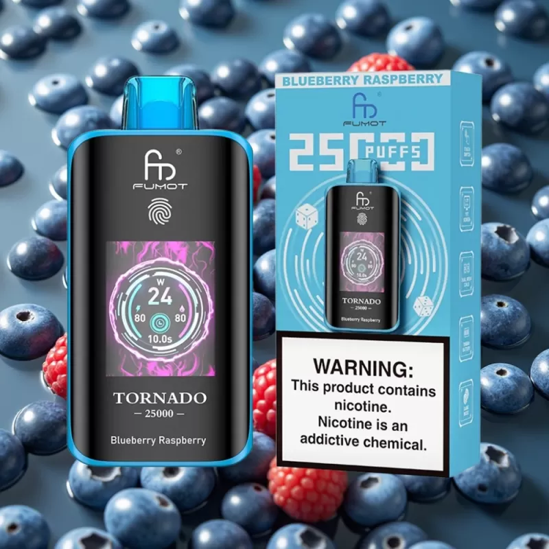 Fumot Tornado 25000 Puffs Disposable Vape HD Screen 700mAh Rechargeable Type-C Blueberry Raspberry - Image 2