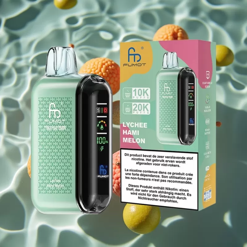 Fumot Tornado 20000 Puffs Disposable Vape with Dual Mesh Coil & Smart Display – Lychee Hami Melon - Image 2