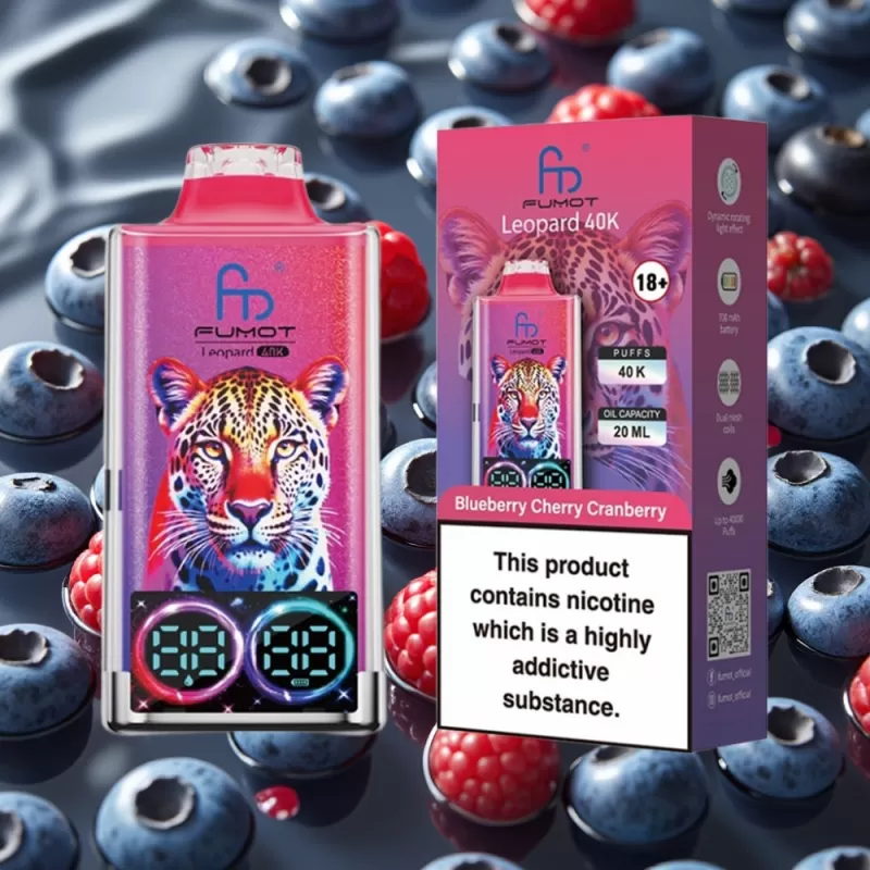 Fumot Leopard 40K Puffs Dual Mesh Disposable Vape Blueberry Cherry Cranberry 700mAh Type-C - Image 2