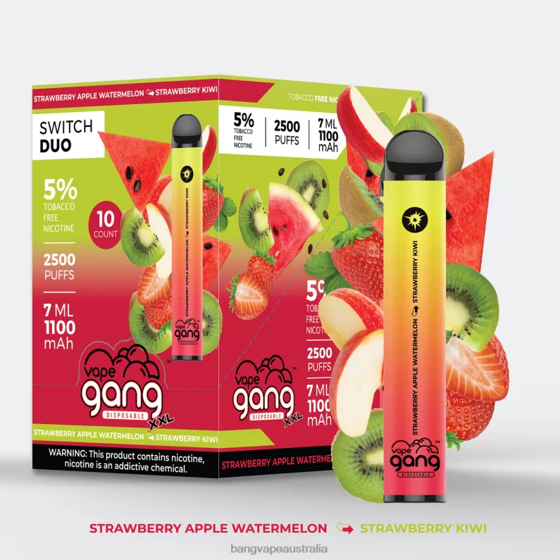 Vape Gang Switch Duo 2 flavors (Box of 10) 6006N45 Strawberry Apple Watermelon – Strawberry Kiwi – Vape Gang Melbourne