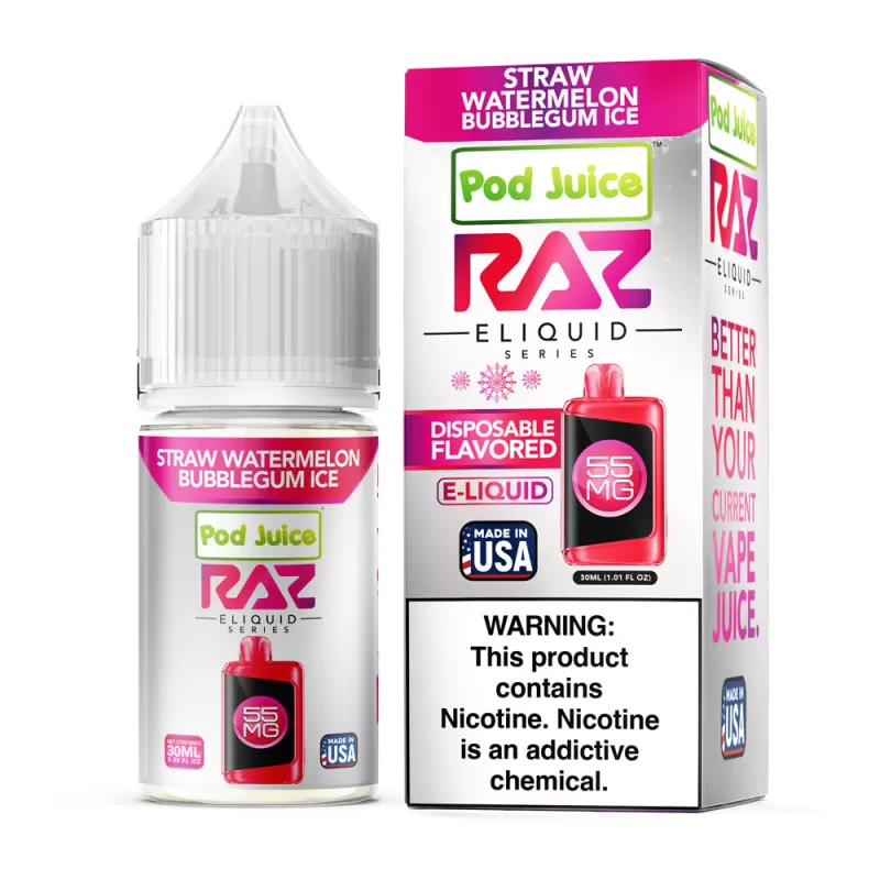 Pod Juice X RAZ Salt - Straw Watermelon Bubblegum Ice - 30ML E-Liquid - 55MG