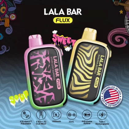 Assembled in USA | LALA BAR FLUX 40K Puff Disposable Device - 40,000 Puffs - Tropical Rainbow Blast (Ice+Sweet)