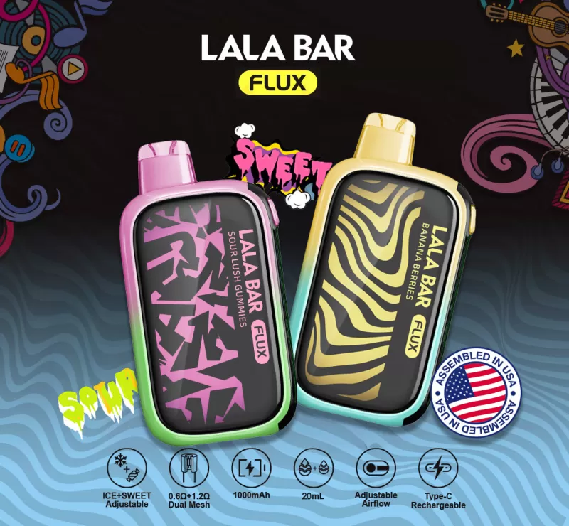 Assembled in USA | LALA BAR FLUX 40K Puff Disposable Device - 40,000 Puffs - Tropical Rainbow Blast (Ice+Sweet)