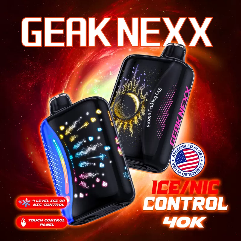 Assembled in USA | GEAK NEXX 40K Puff Nic/Ice Control Disposable Device- 40,000 Puffs - Nutty Choco Chew (Nic Adjust)