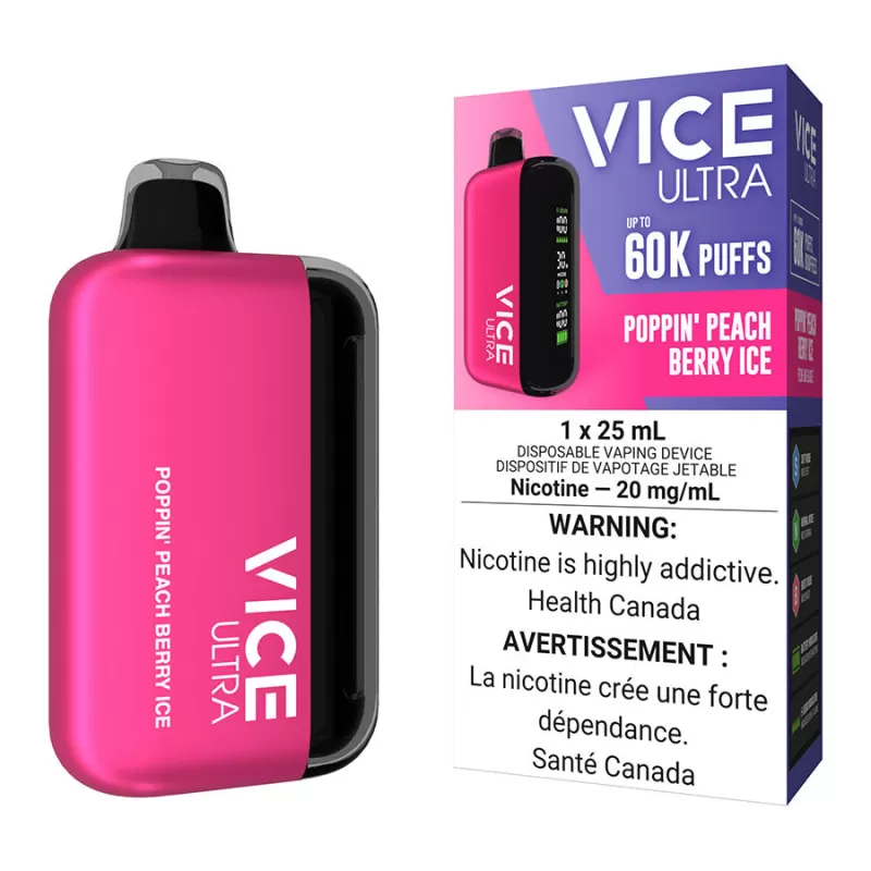 Vice Ultra Disposable Vape Device - Poppin' Peach Berry Ice - 20mg/ml