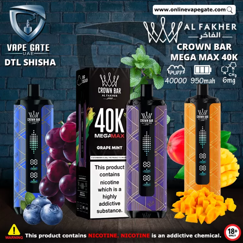 Al Fakher - Crown Bar Mega Max 40K Disposable Vape (40,000 Puffs) - Lush Ice / 6 mg