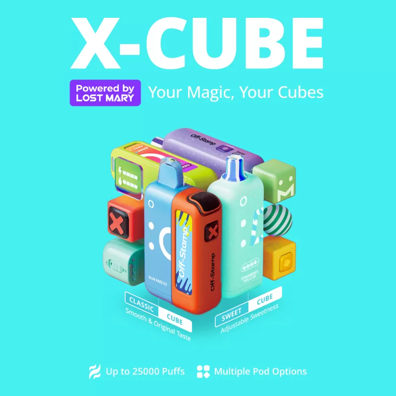 Made in Indonesia | Off-Stamp X-CUBE 25K Disposable KIT Powered By LOST MARY – 25,000 Puffs - Hawaiian Popsicle/Pineapple Passion Orange