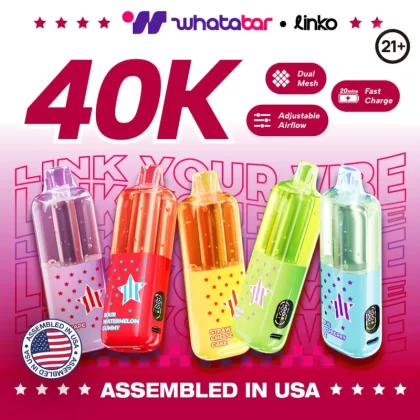 Assembled in USA | whatabar linko 40K Puffs Disposable Device - 40,000 Puffs - Grape Ice