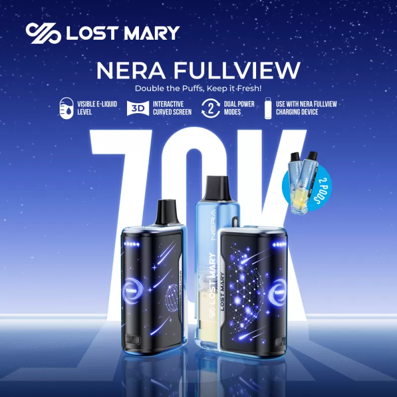 Lost Mary NERA FULLVIEW 70K Disposable KIT - 70,000 Puffs - Juicy Peach Ice + Pineapple Coconut ๐
