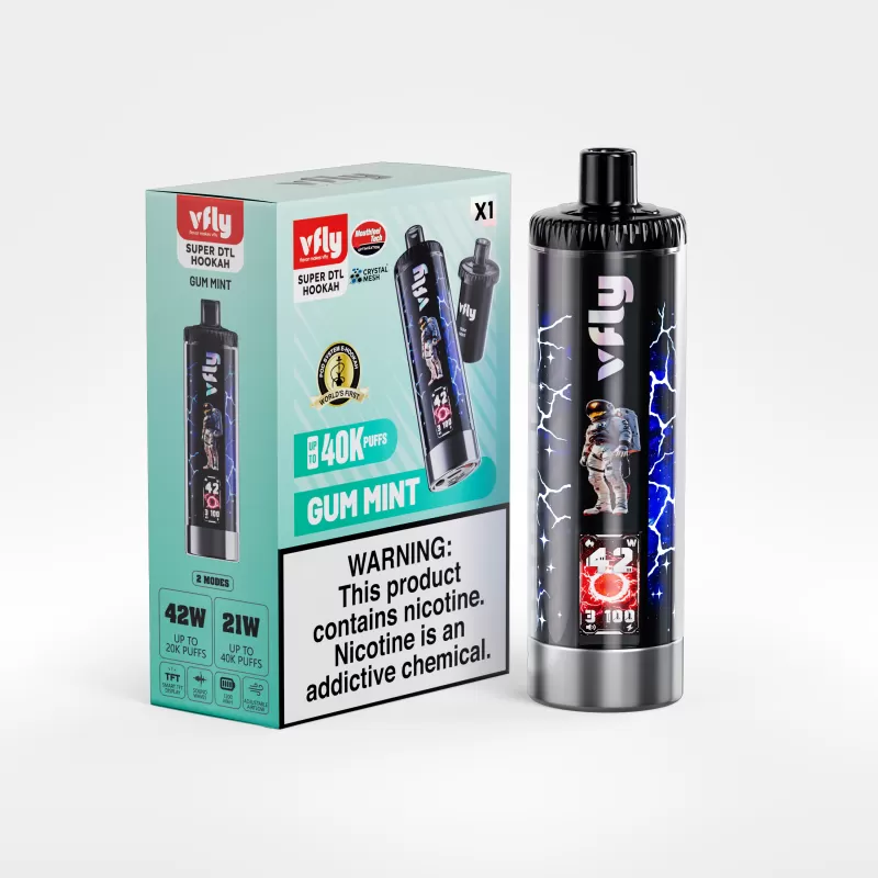 VFLY Super DTL Hookah 40K Disposable E-Hookah KIT - 40000 Puffs - Gum Mint - Image 3
