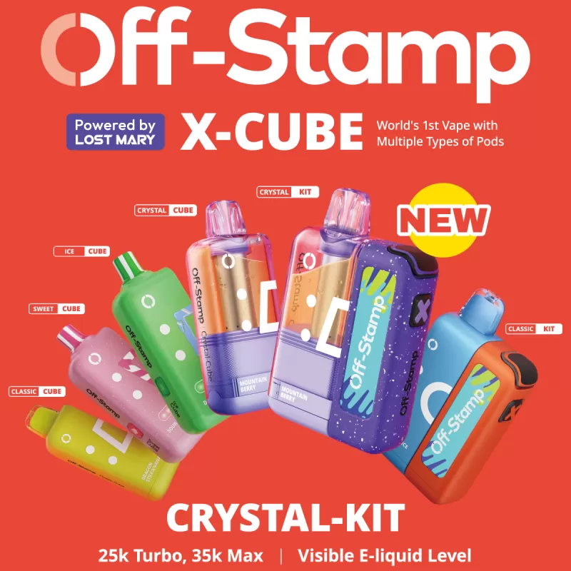 Off-Stamp X-CUBE "CRYSTAL CUBE" 35K Disposable KIT Powered By LOST MARY – 35000 Puffs - Peach Berry