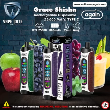 Again Grace Shisha Disposable Rechargeable Vape (25,000 Puffs) - White Peach / 6 mg
