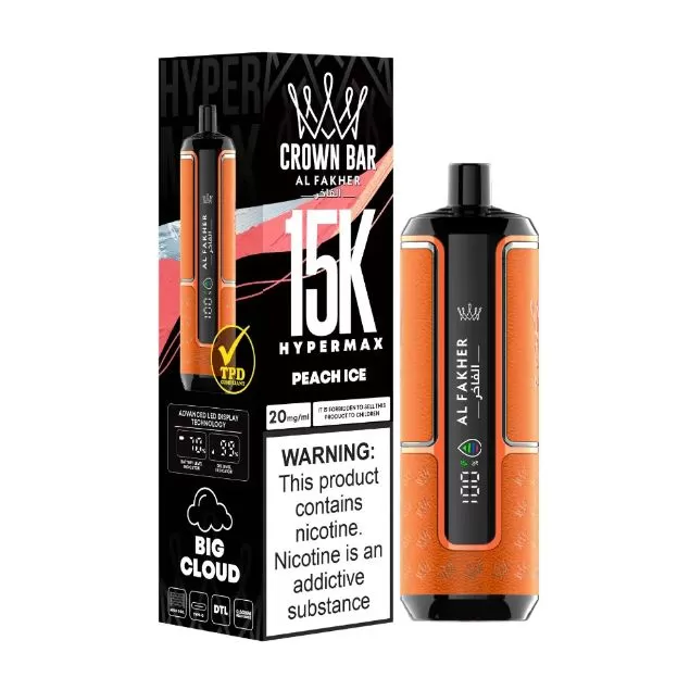 Al Fakher - Crown Bar Hypermax Disposable Vape (15,000 Puffs) - Peach Ice / 6 mg - Image 2