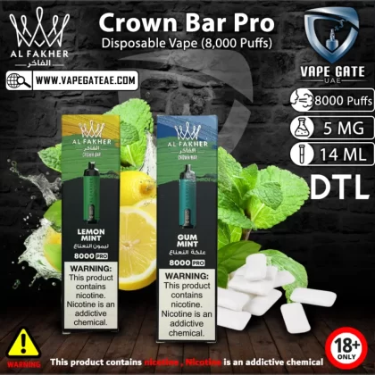 Al Fakher - Crown Bar Pro Disposable Vape (8,000 Puffs) - Lemon Mint / 5 mg