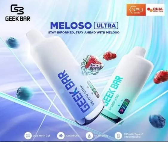 Geek Bar Meloso Ultra Rechargeable Disposable Vape (10,000 Puffs) - 50 mg / Grape Blueberry Ice - Image 2